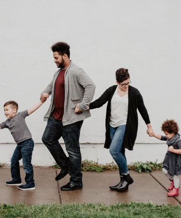 Family all walking happily